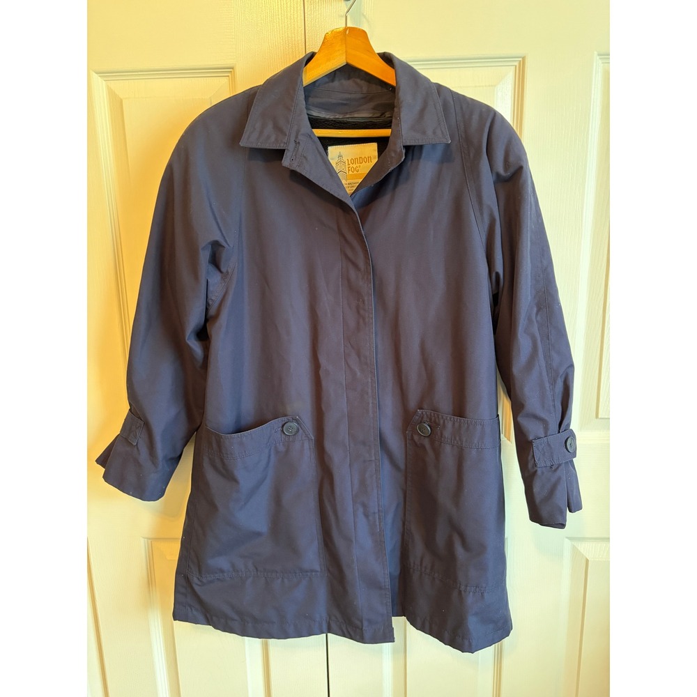 Vintage London Fog Navy Blue Trench Coat Zip Out Lining 10 Reg 1970s